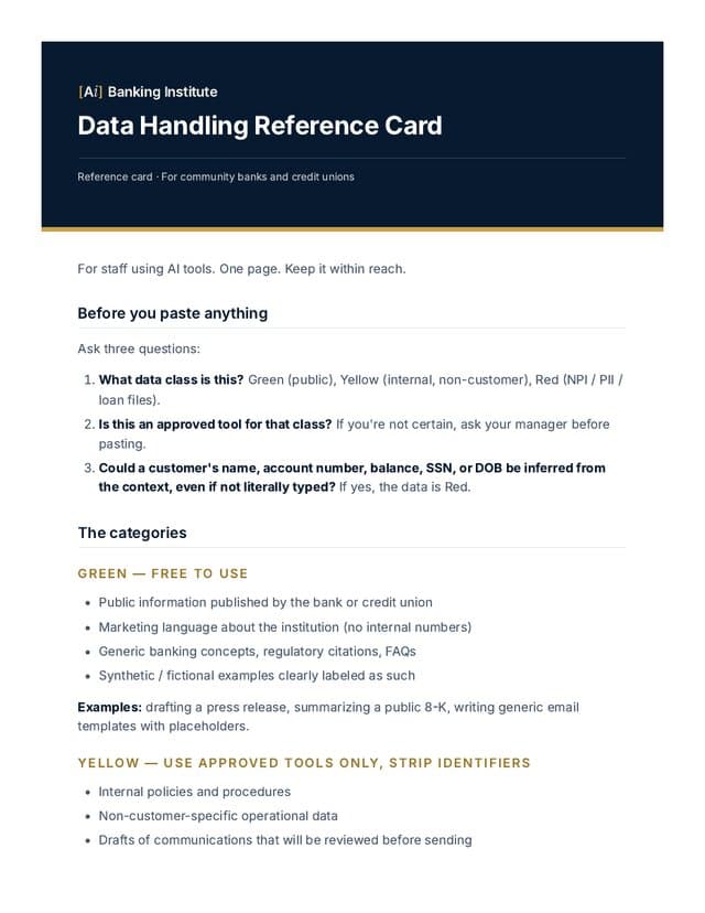 Data Handling Reference Card — first page