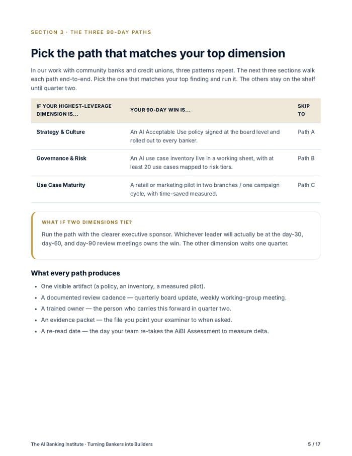 Playbook page: pick the path that matches your top dimension