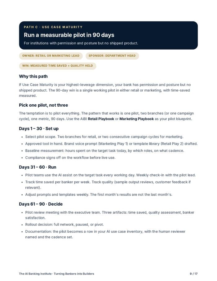 Playbook page: run a measurable pilot in 90 days